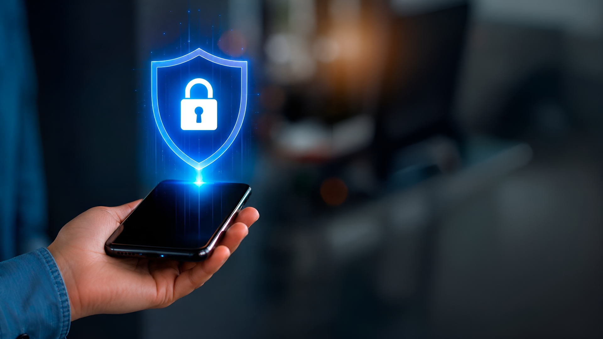 Cadeado de segurança projetado sobre um smartphone