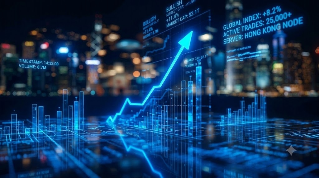 Gráfico de crescimento financeiro projetado sobre uma cidade à noite