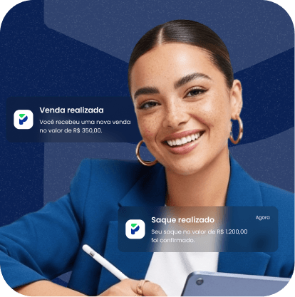 Pessoa segurando um tablet com notificações em tempo real