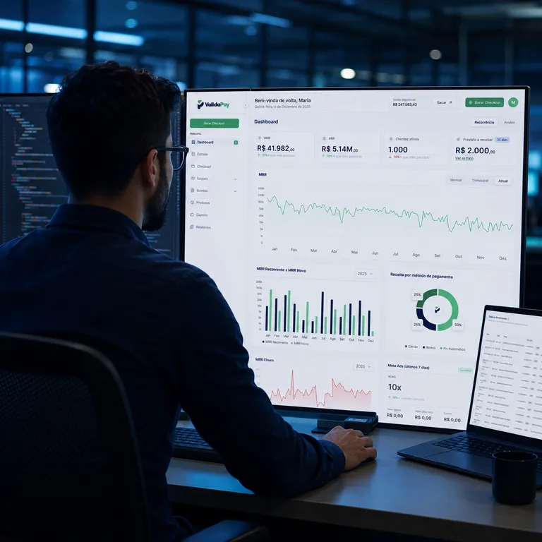 Equipe acompanhando dashboards de uma operação financeira